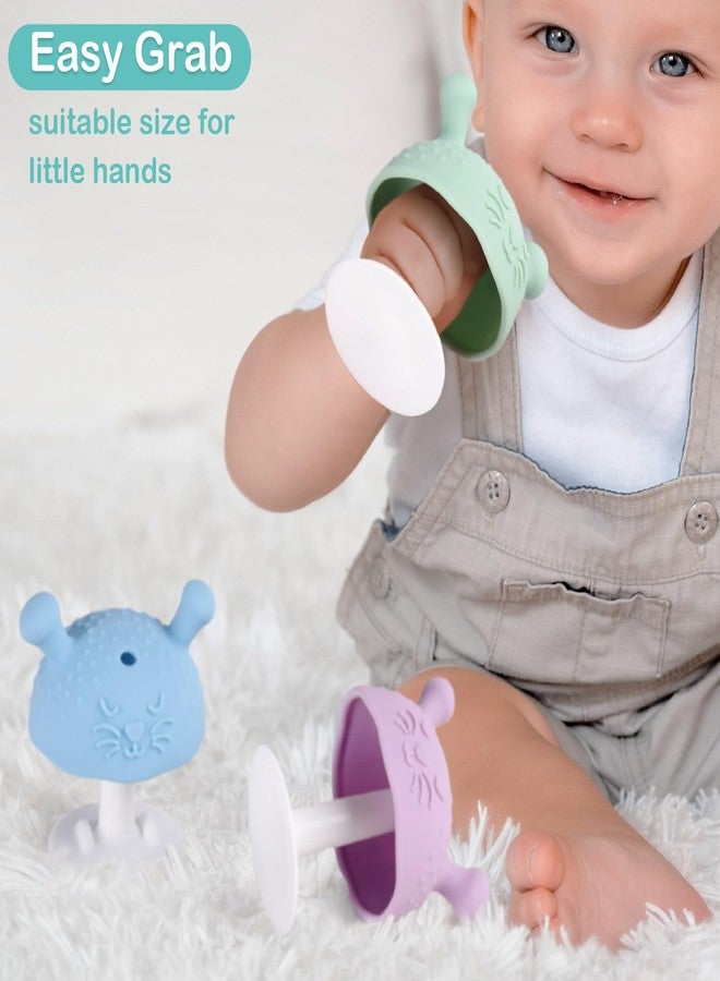 BumbleBee Silicone Teething Toys Set 3M+, BPA-Free & Easy to Grip Baby Teether with Suction Base, Infant Teething Relief Toy - 3PCS (Green+Purple+Blue) - Image 3